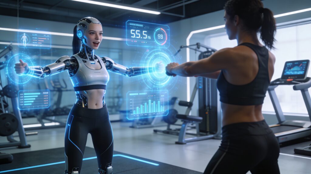 Woman training with a robotic assistant.