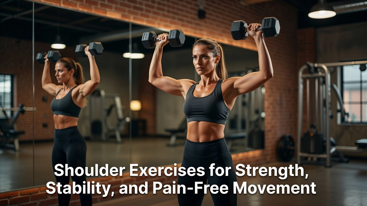 Professional header image for list-based article: Shoulder Exercises for Strength, Stability, and Pain-Free...
