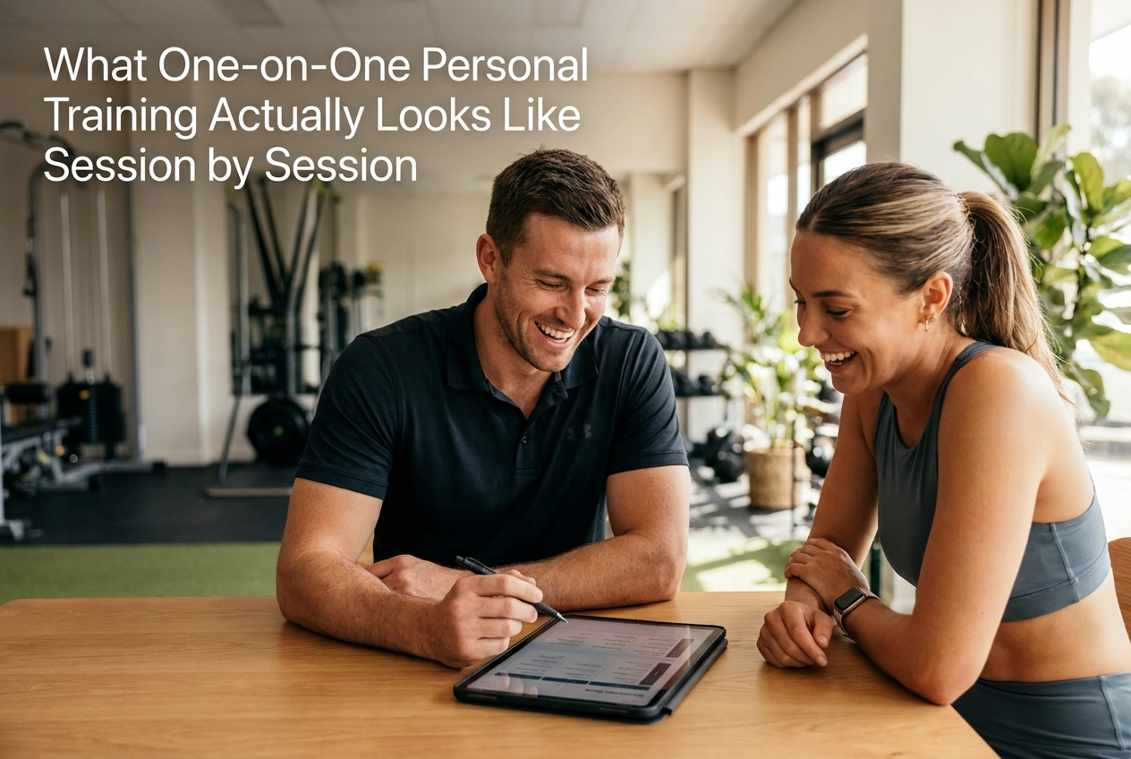 Professional header image for educational tutorial: What One-on-One Personal Training Actually Looks Like Ses...